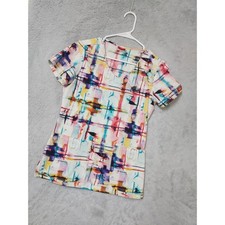 Dickies Scrub Top Womens XS Abstract Colorful V Neck Short Sleeve Nurse Medical