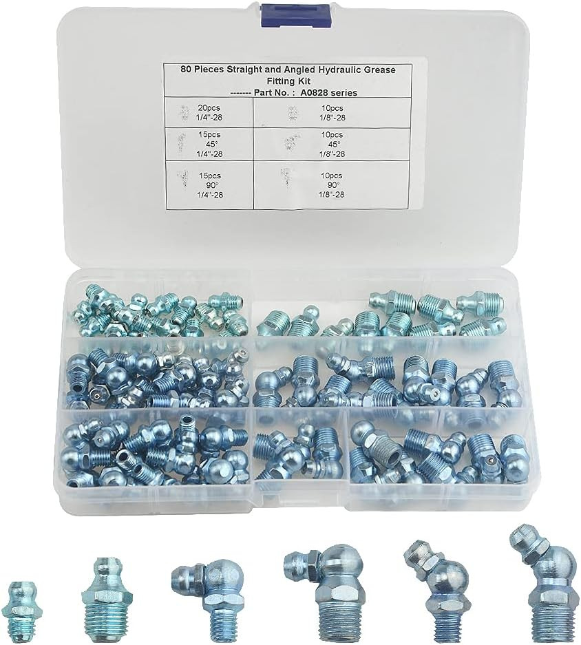80 PCS Hydraulic Zerk Grease Fitting Assortment Kit SAE Standard Straight Fittin
