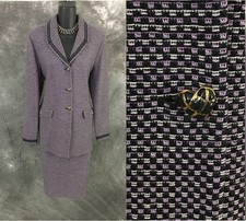 BEAUTIFUL St John collection knit purple black multi jacket skirt suit size 8