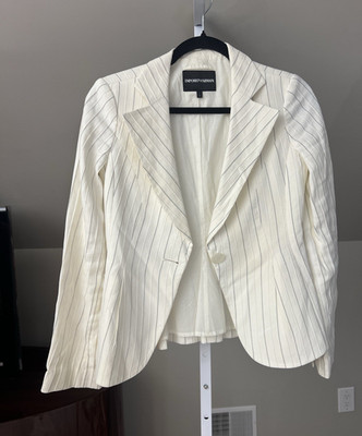 Emporio Armani Women s White Striped One-Button Lined Nylon Blazer Size 4