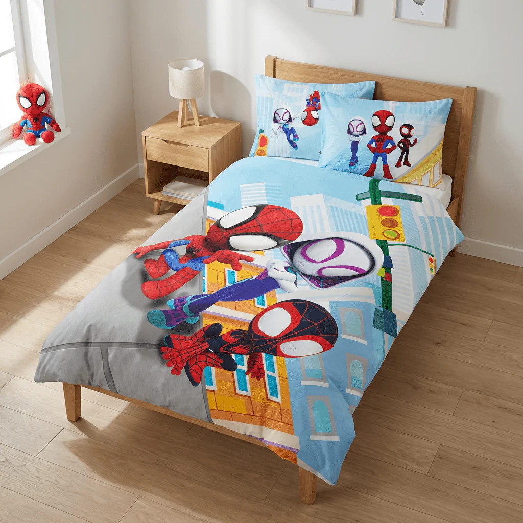 Housse de couette Spidey anti-transpiration 140x200 en pur coton Marvel pour la peau sensible