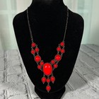 Elegant Red Statement Necklace Teardrop 19”