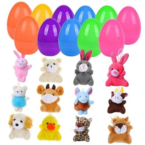 12 PCS Easter Eggs Filled with Mini Plush Animal Toys, Easter Basket Stuffers