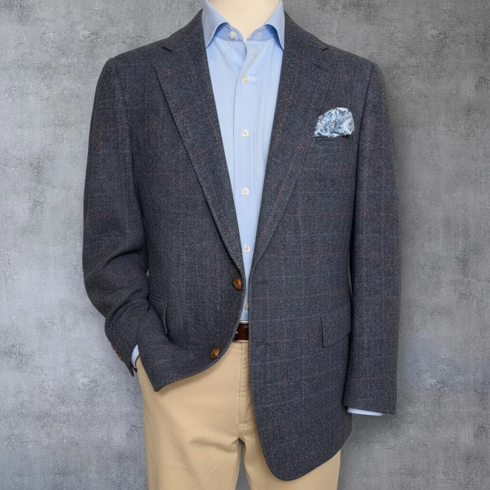 Jaqueta esportiva AUSTIN REED vintage masculina 44L azul tweed blazer lã casaco 2 botões - Imagem 3 de 4