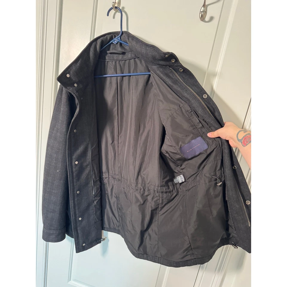 Abrigo de lana para hombre Elie Tahari invierno gris carbón ventana talla XL lujo Foto 3 de 4