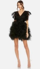 Mac Duggal Black Tulle Flutter Sleeve Ruffle V Neck Mini Size 12