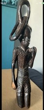 Vintage collectible handcarved African sculpture ebony wood with wedding chains