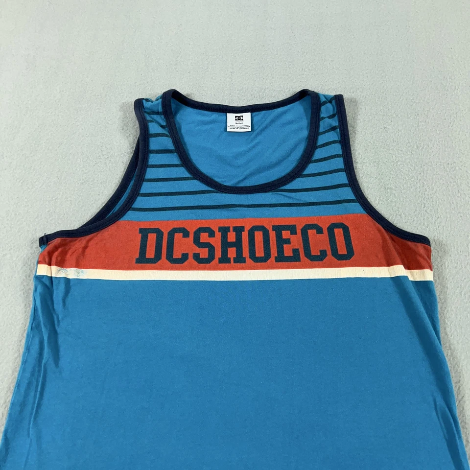 DC Shoes Tank Top Mens Small Blue Red Striped Skateboarding Sleeveless Shirt - Image 2 of 4