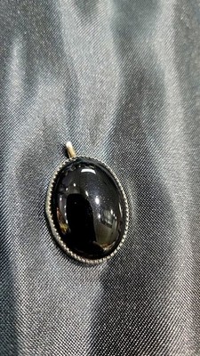 Sterling Silver Navajo Black Oval Onyx Boho Pendant Maker Mark Vintage