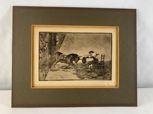 GOYA ETCHING 6 INCH PLATE EMBOSSED BLIND STAMP ED.  ANTIQUE LA TAUROMAQUIA - #19