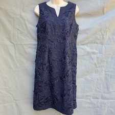 Talbots Size 4 Navy Blue Clipped Floral Shift Dress Business Party Church