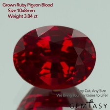 Cut stone - Ruby Pigeon blood Czochralski (Pulled) lab grown, 10x8mm 3.84ct