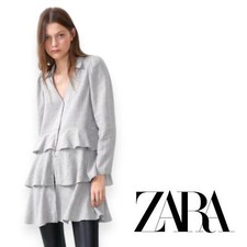 ZARA | NWT | Small | Limited Edition Gray Tiered Ruffle Puff Sleeve Mini Dress