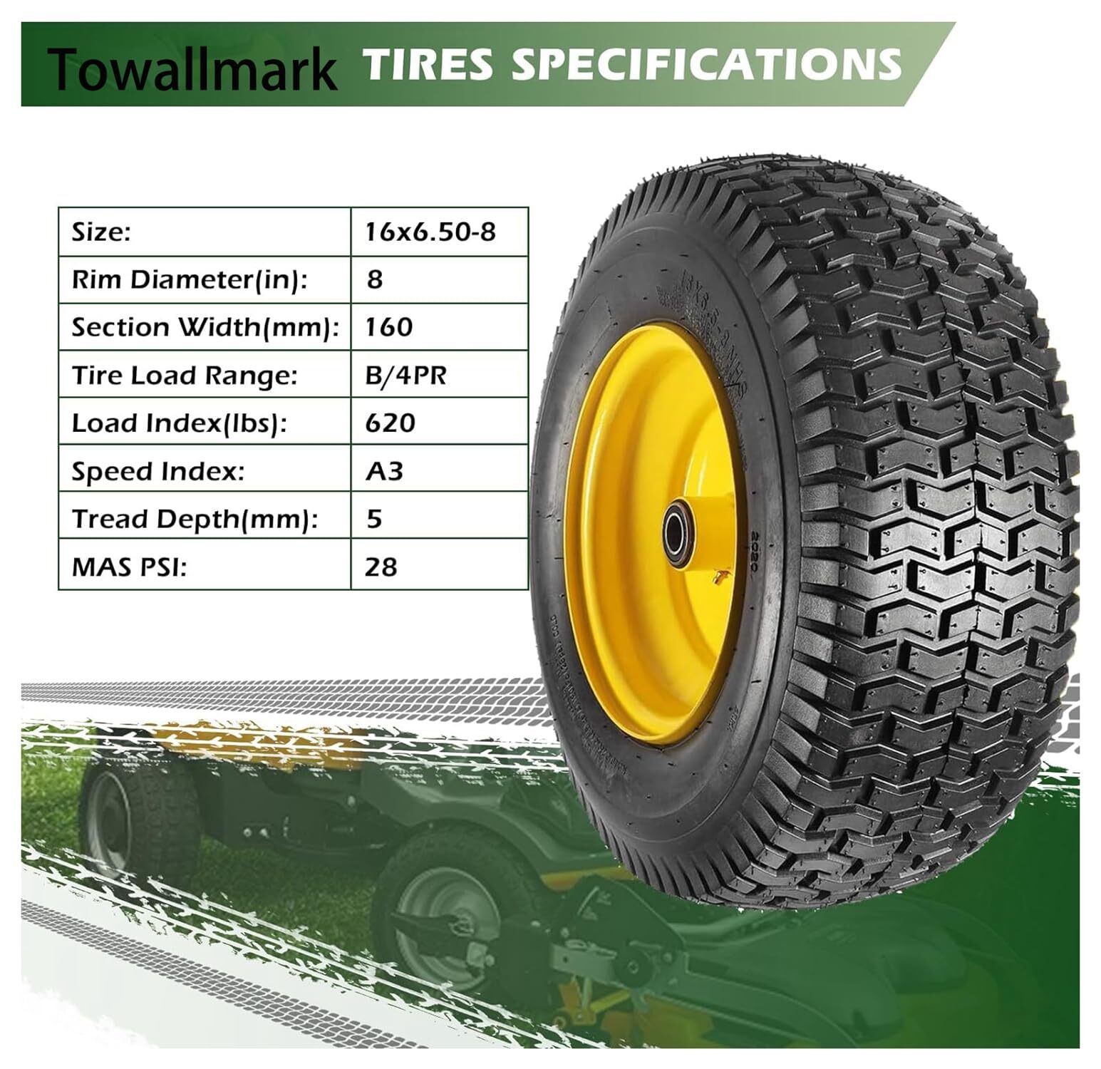 Lawn Mower Tire 16x6.5-8 Set of 2 16x6.5-8 4PR Tire and Wheel Assembly ...
