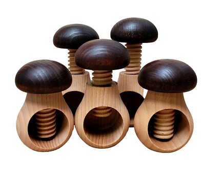 5 Nussknacker EICHENHOLZ MASSIV Pilz Nussknacker WEIHNACHTEN - SET dunkelbraun