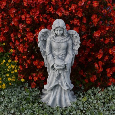 Engel Figur Groß Engel Mit Flügel Grabengel Steinfigur 44 Cm 10 Kg Grau Weißbeton Engel Statue 25 Cm