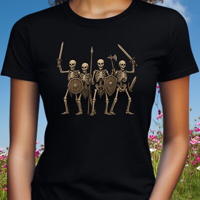 Women Skeleton Warrior Print Cotton T-Shirt Size S to 3XL