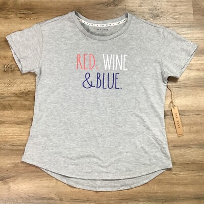 Rae Dunn Shirt Size M Graphic 4th of July Patriot Soft Knit Red White Blue Gray