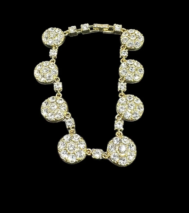 设计师 AKKAD 铺水钻手链圆形链式金色签名  — 第 2/4 张图片