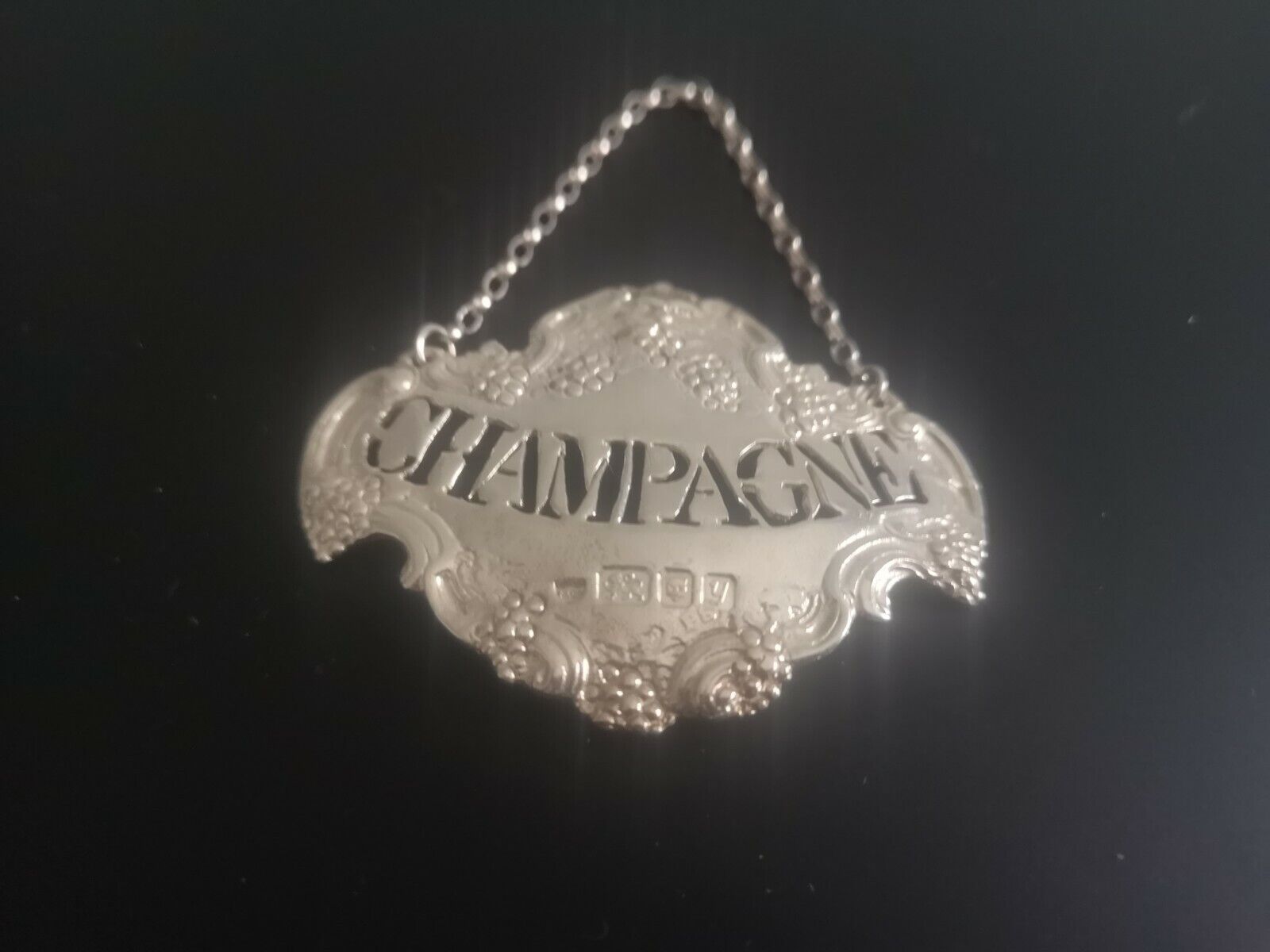 Solid Silver Georgian Style Champagne Decanter Wine Spirit Label Bottle Ticket 