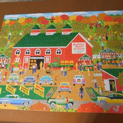 Bobbing Apple Orchard Farm Mark Frost 1000 pc Jigsaw Puzzle 27x20 COMPLETE 2020