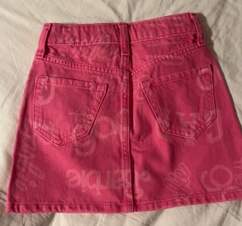 Gap × BARBIE High Rise Logo Denim Skirt GAP Barbie logo Pink Girls Sz 6 - Picture 2 of 7