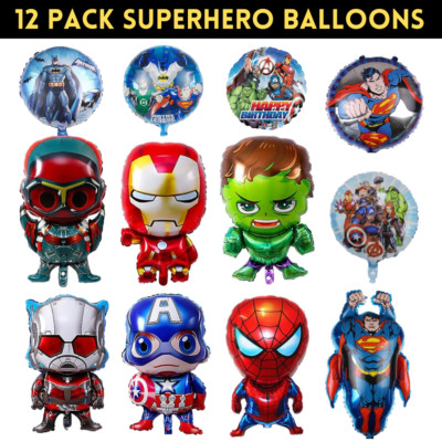 12 Stck. Marvel Avengers 3D große Geburtstagsballons Spiderman Batman Iron Man Hulk 