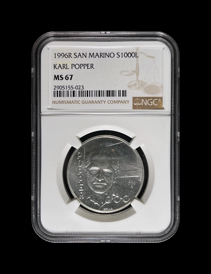 SAN MARINO. 1996, 1000 Lire, Silver - NGC MS67 - Top Pop 🥇 Philosophers, Popper - Image 2 of 4
