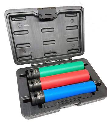 3PC 1/2'' Dr. Extra Deep Thin Wall Alloy Wheel Lug Nut Bolt Socket Set w/ Sleeve