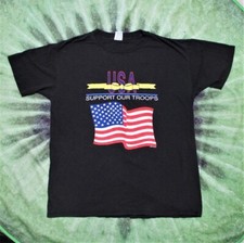 Vintage 90s Support Our Troops American Flag Mens Med Made in USA Single Stitch