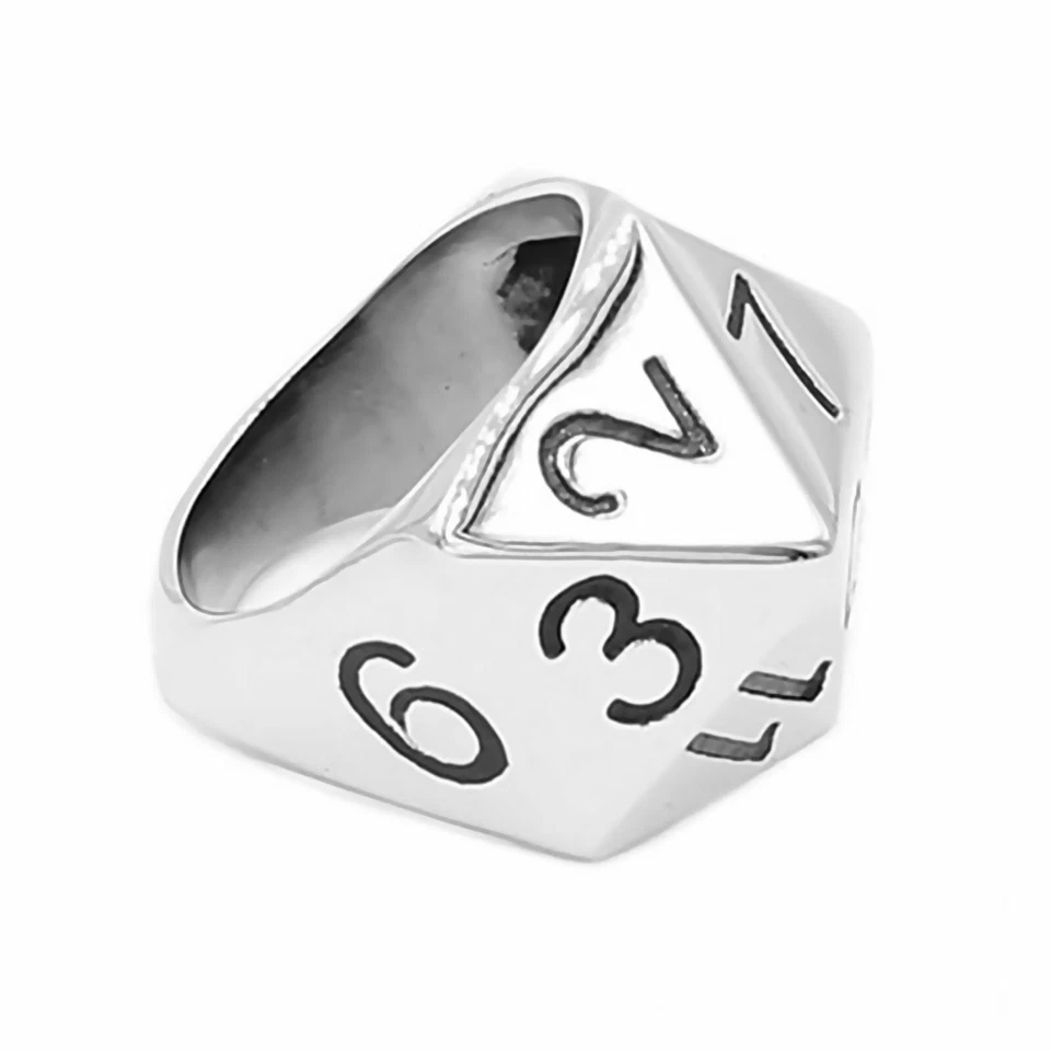 Anillo D20 Para Hombres Grande Acero Inoxidable RPG Icosaedro Dados Banda Tallas 7-11 D&D Foto 3 de 4