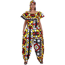 Women's African Print Off Shoulder Jumpsuit -- FI-3061P