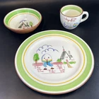 Stangl Humpty Dumpty Nursery Rhyme Childs Dish Set Plate Bowl Cup Vintage 3 Pc
