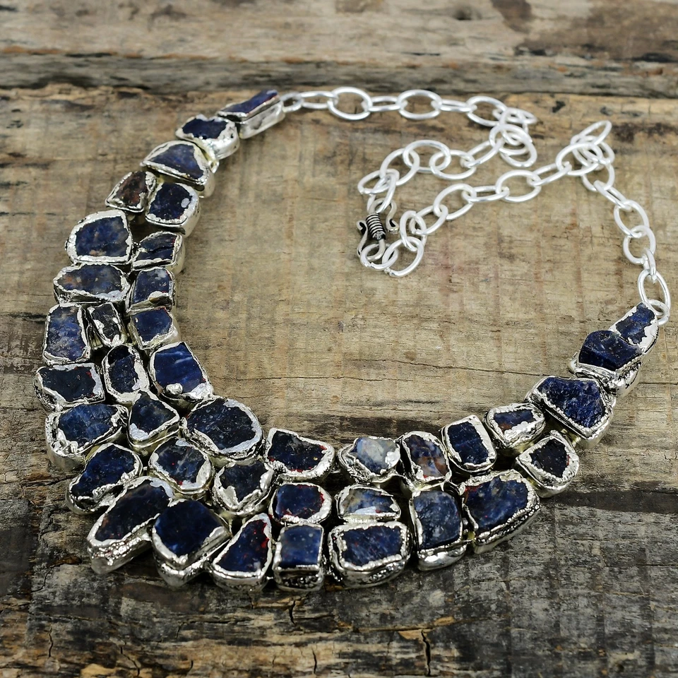 Sodalite Grezzo Collana 925 Argento Sterling Donna Gioielli Regalo Pasquale - Immagine 2 di 4