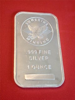 1/ONE OUNCE .999 FINE SILVER INGOT "SUNSHINE MINTING INC. #MF 4380