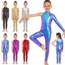 US Kids Metallic Jumpsuit Ballerina Leotards Gymnastics Unitards Dance Costume