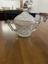 Vintage Open Sugar Bowl with Hobstars and Scalloped Rim and Handles