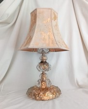 OOAK hand made clear crystal & gold leaf table bedside accent lamp & shade PAT