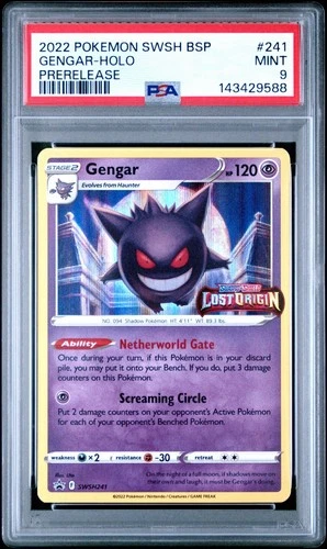 2022 POKEMON SWSH BLACK STAR PROMO PRERELEASE #241 GENGAR Stamped HOLO PSA 9