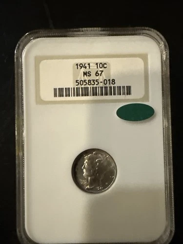 1941 Mercury Dime NGC MS67 CAC Sticker Old Soap Box Slab