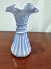 Vintage Fenton Vase Drapery Optic Periwinkle Blue Ruffled Opalescent