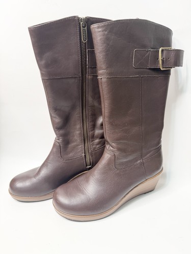 Crocs A-leigh Aleigh Brown Tall Wedge Buckle Boots Women’s Size 5 14783