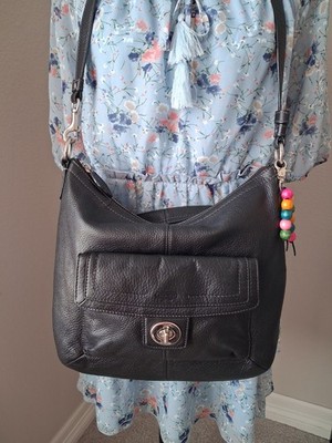 Coach Penelope SoHo Hobo,  Black Pebbled Leather W Silver Turnlock F19045