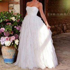 Sweetheart Strapless Ruffled Wedding Dresses A Line Vintage Lace Bridal Gowns