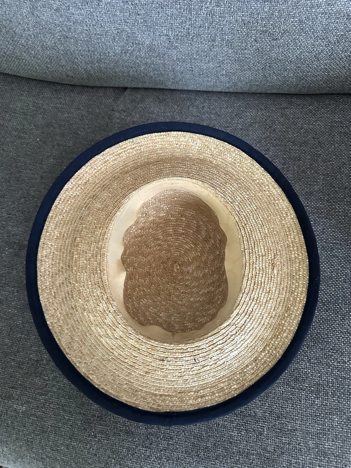 Laura Ashley Women's Navy Ribbon Bow Straw Hat Vintage Made in Great Britain - Image 2 of 4