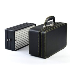 Black Leather Jewelry Box Handmade Travel Jewelry Organizer Storage Case Hold...