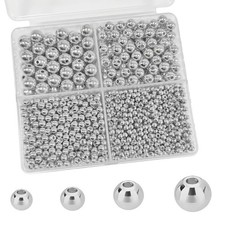 1680pcs Silver Round Spacer Beads 3/4/6/8mm 4 Size Smooth Ball Beads for Jewe...