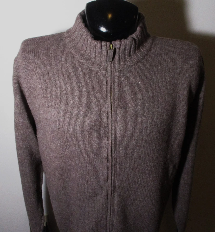 LIFE is GOOD Taupe Brown Full Zip Lambswool Sweater Men's Size XL - Image 2 of 4