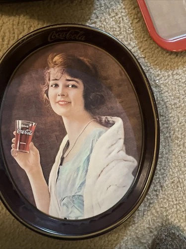 Vintage-COCA COLA, "DRINK COKE"  Oval Metal Serving Tray