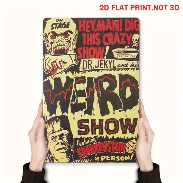 Retro 'Weird Show' Horror Vintage Metal Sign Halloween Decor Oddity Fan Gift